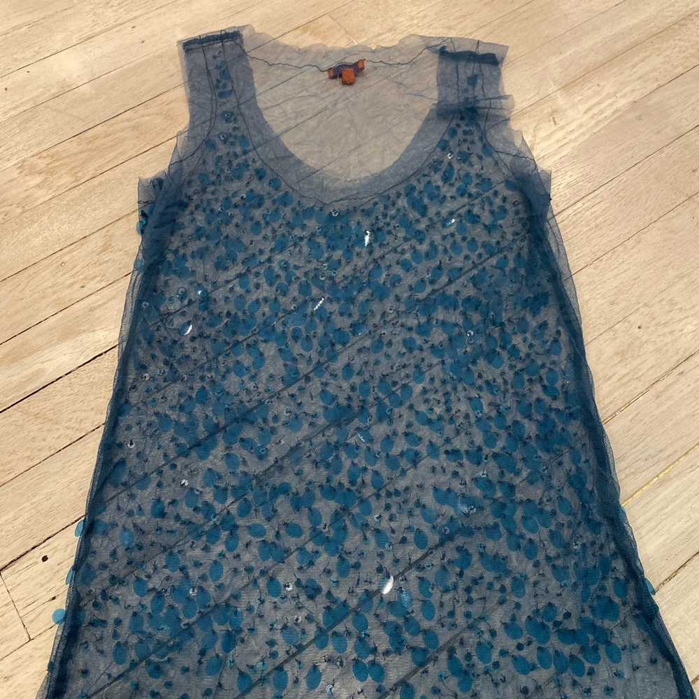 Chann Luu Sequence Teal Tank Top Size Small - image 6